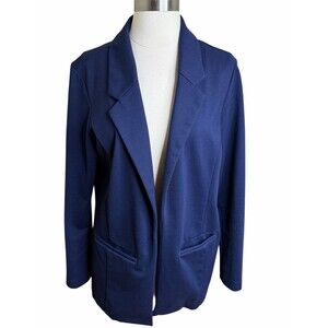 Liverpool Los Angeles Navy Blue Open Ponte Knit Blazer Jacket Womens M Career
